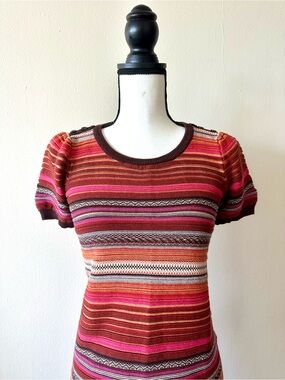 Valleygirl Striped Knit Dress in Pink, Brown and Orange